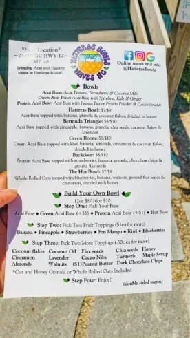 Hatteras Bowls Menu - Outer Banks Beach