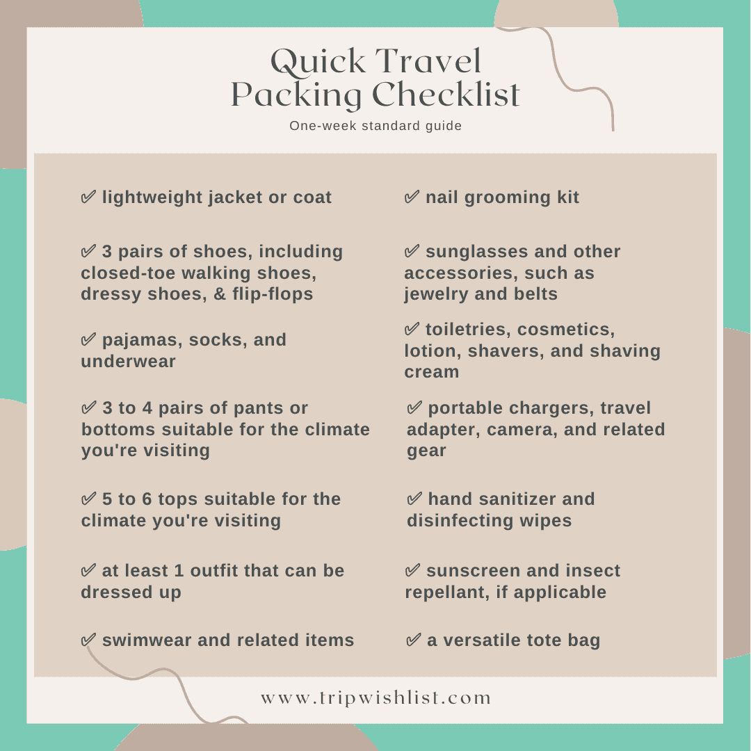 Travel accessories packing list