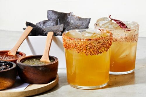 Two cocktails and an appetizer at Amparo Fondita