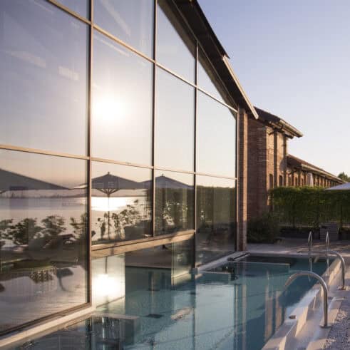 The JW Marriott Venice Spa features an indoor-outdoor pool overlooing the city's stunning lagoon.
