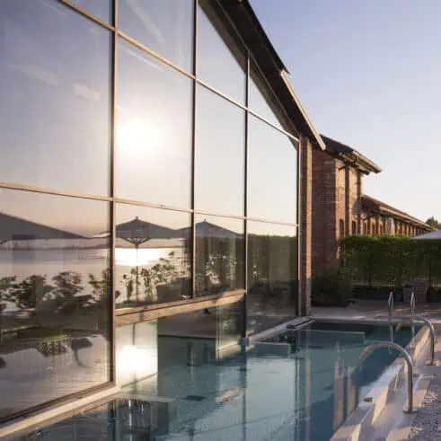 The JW Marriott Venice Spa features an indoor-outdoor pool overlooing the city's stunning lagoon.