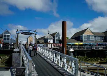 View of Fisherman's Wharf and the sign
