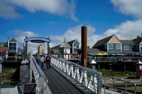 View of Fisherman's Wharf and the sign